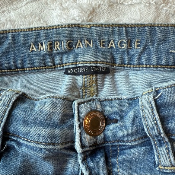 American Eagle High Rise Jeggings Next Level Stretch Size 8 Distressed Ripped - Picture 3 of 6